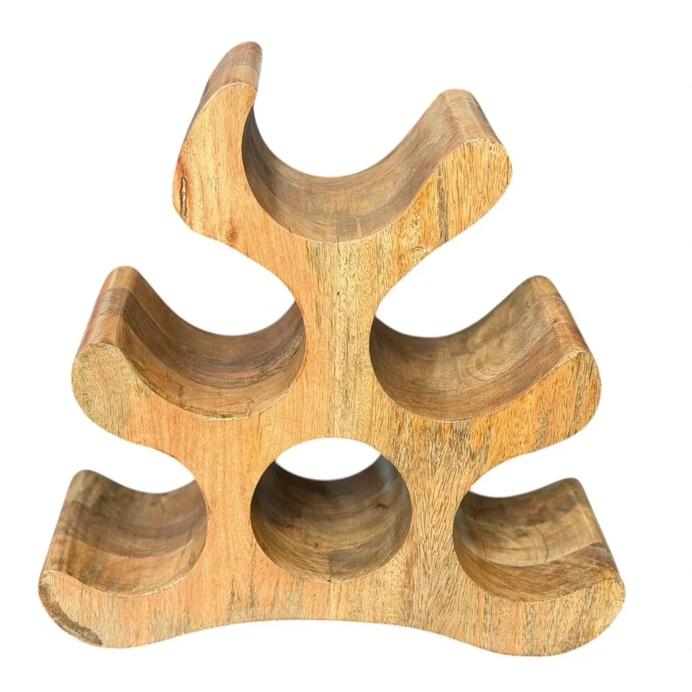 Solid Wood 6 Bottle Wine Rack Sculptural Freeform Countertop Holder Rustic